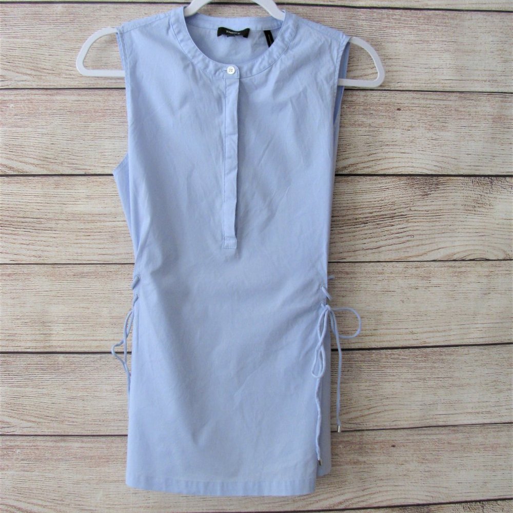 Theory Cahliway Shirting Sleeveless Tied Popover Top - Picture 5 of 8